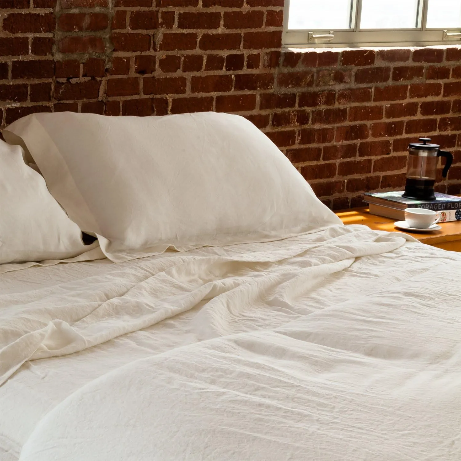 Ivory Linen Sheet Set Breathable French Flax Woven in Italy European Luxury Quality Sheets - Queen Size