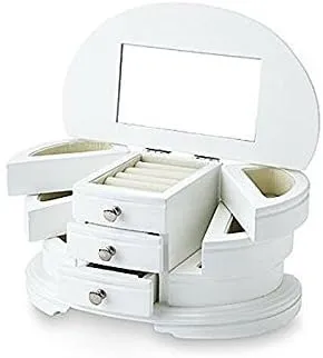 Jaclyn Smith White MDF Half-Moon Jewelry Box three drawers interior mirror