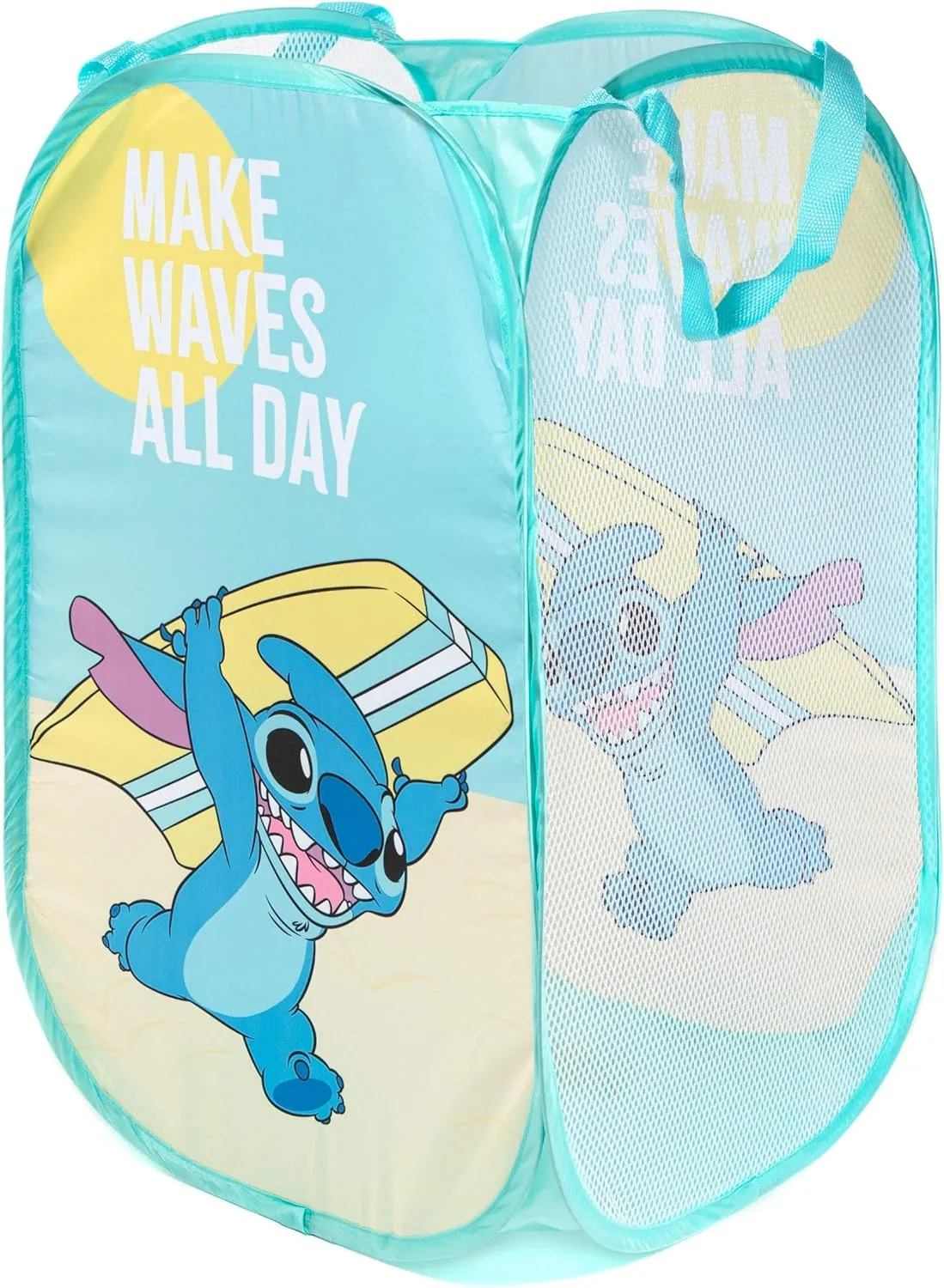 Jay Franco Disney Lilo & Stitch Make Waves Pop Up Hamper - Mesh Laundry Basket/Bag with Durable Handles (Official Disney Product)