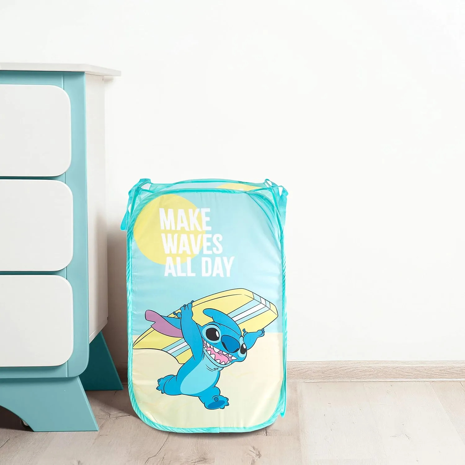 Jay Franco Disney Lilo & Stitch Make Waves Pop Up Hamper - Mesh Laundry Basket/Bag with Durable Handles (Official Disney Product)