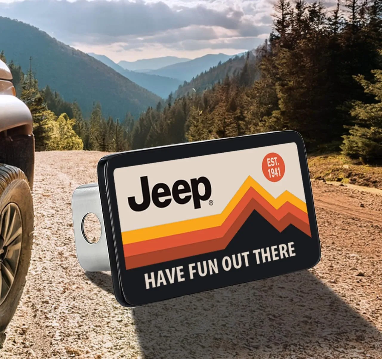 JEEP Have Fun Out There Trailer Tow Hitch Cover Plug UV Printed Graphics (2" Inch)