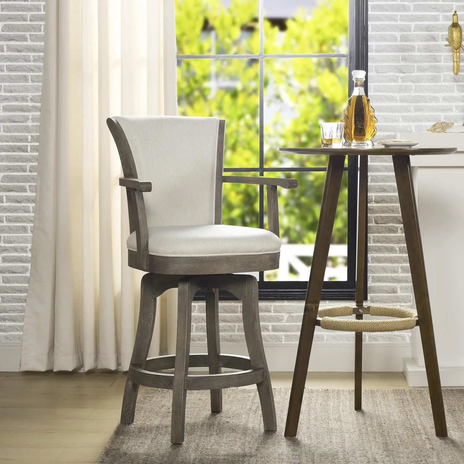 Jennifer Taylor Home Williams 27” Swivel Counter Height Bar Stool, Natural White Linen