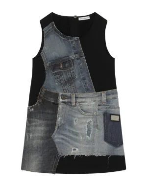 Jersey and patchwork denim dress