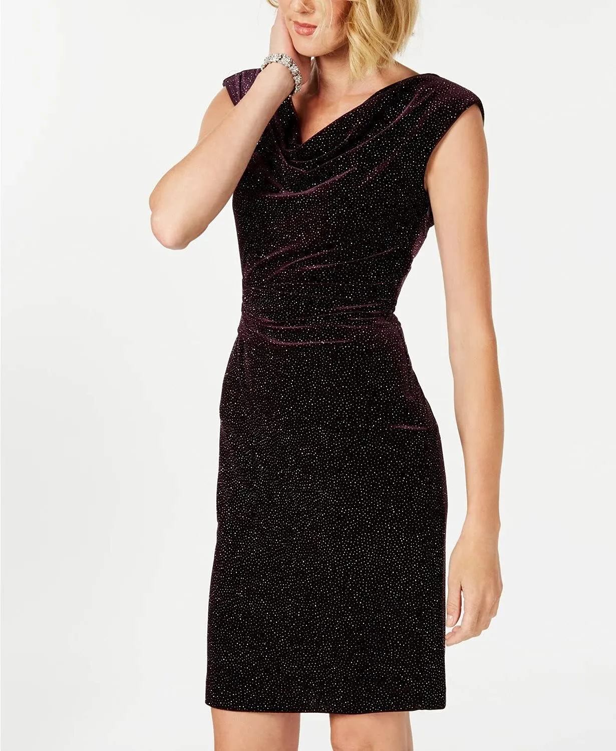 Jessica Howard Womens Disco Velvet Cowl Sheath Dress