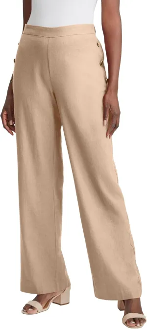 Jessica London Women's Plus Size Linen Wide Leg Sailor Pant