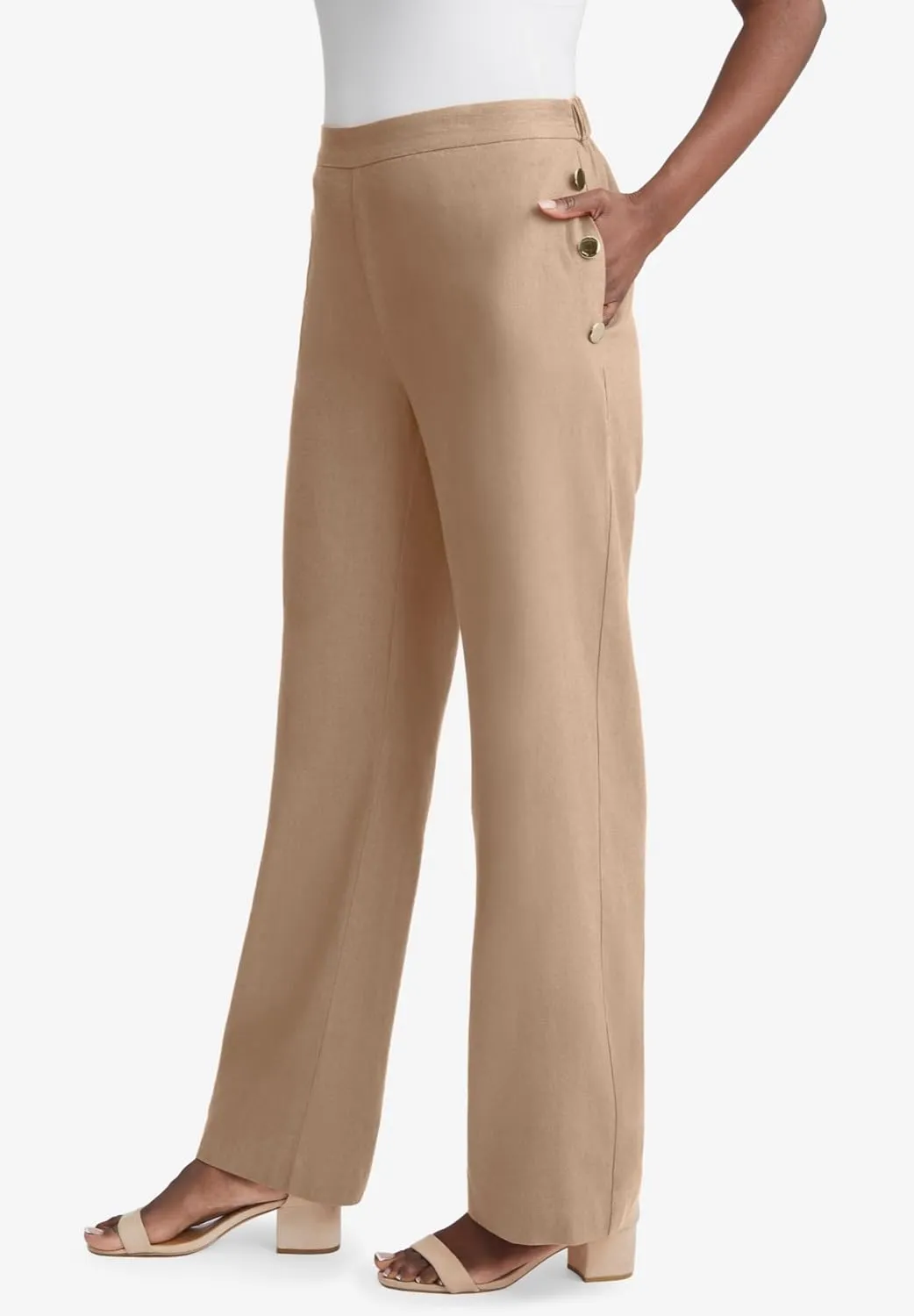 Jessica London Women's Plus Size Linen Wide Leg Sailor Pant