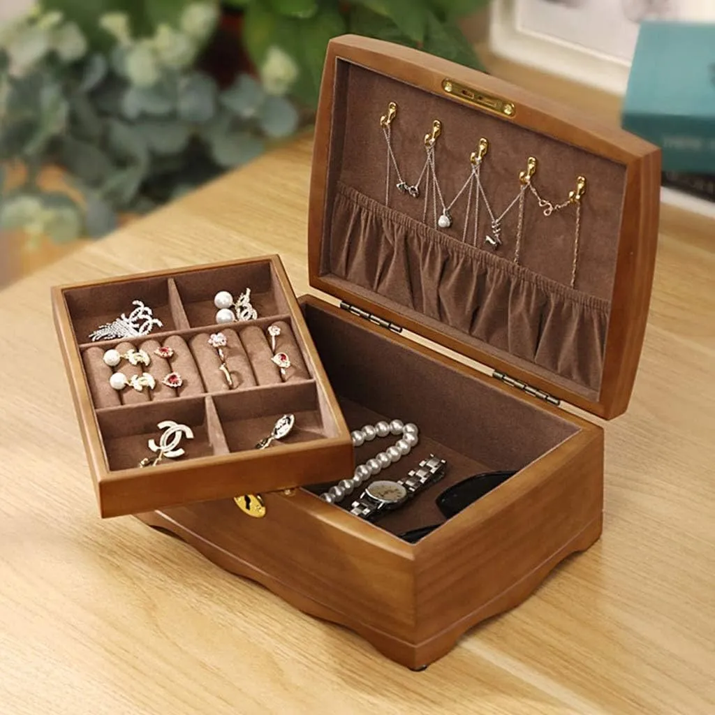 Jewelry Box Jewelry Box With Lock Ring Earrings Necklace Storage Box Double-layer Watch Jewelry Display Box Watch Cabinets (Color : Brown, Size : 26 * 18 * 10cm)