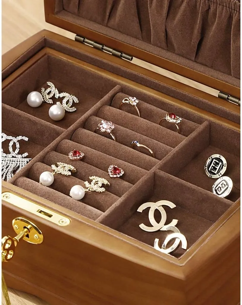 Jewelry Box Jewelry Box With Lock Ring Earrings Necklace Storage Box Double-layer Watch Jewelry Display Box Watch Cabinets (Color : Brown, Size : 26 * 18 * 10cm)