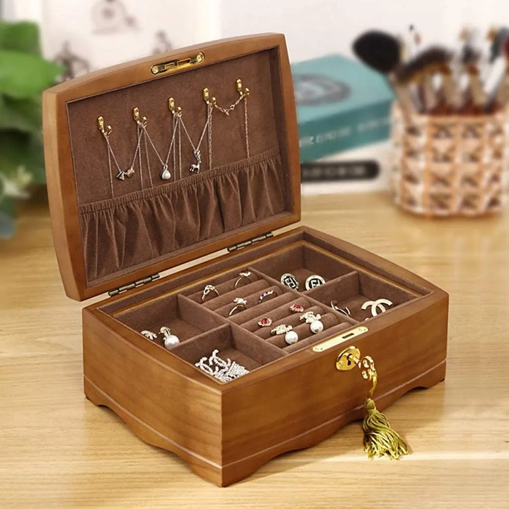 Jewelry Box Jewelry Box With Lock Ring Earrings Necklace Storage Box Double-layer Watch Jewelry Display Box Watch Cabinets (Color : Brown, Size : 26 * 18 * 10cm)
