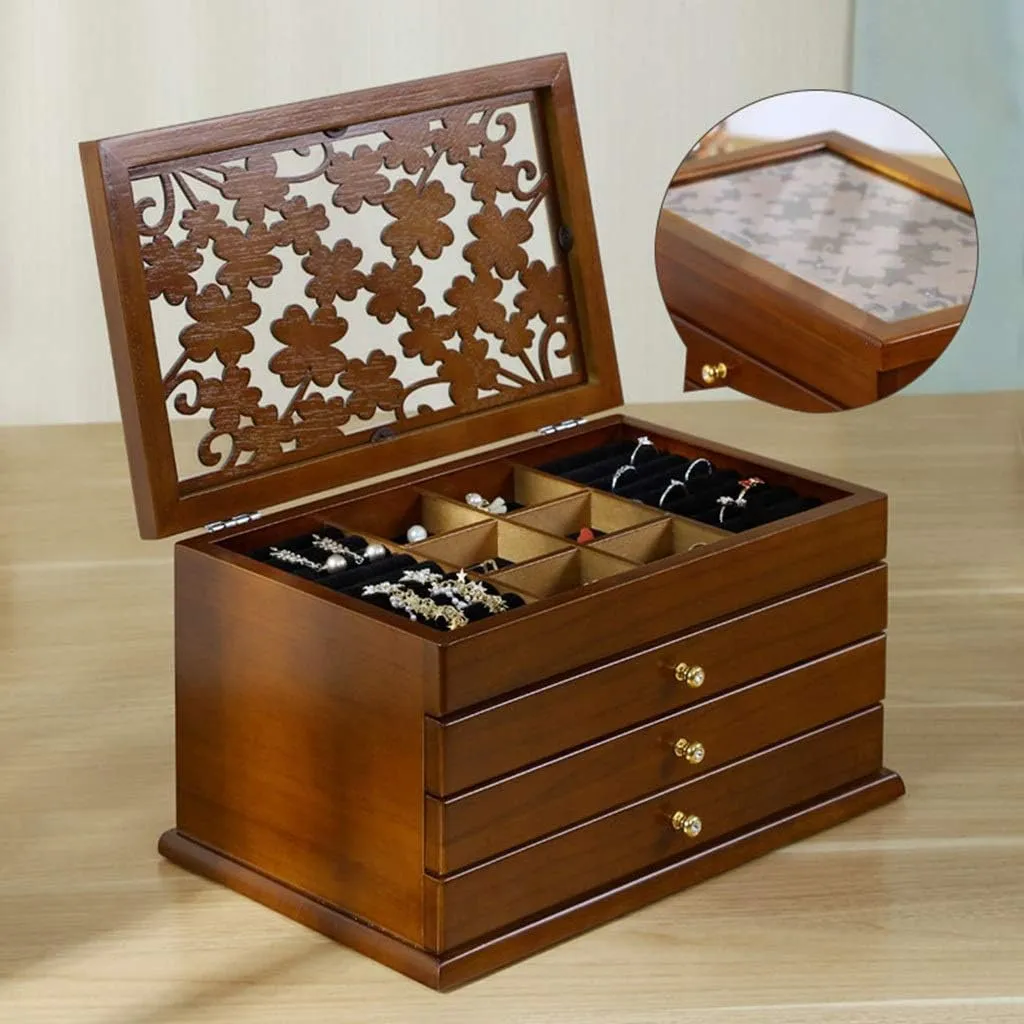 Jewelry Box Multi-layer Jewelry Box Organizer Ring Earrings Necklace Storage Box Women's Household Jewelry Box Watch Cabinets (Color : Brown B)