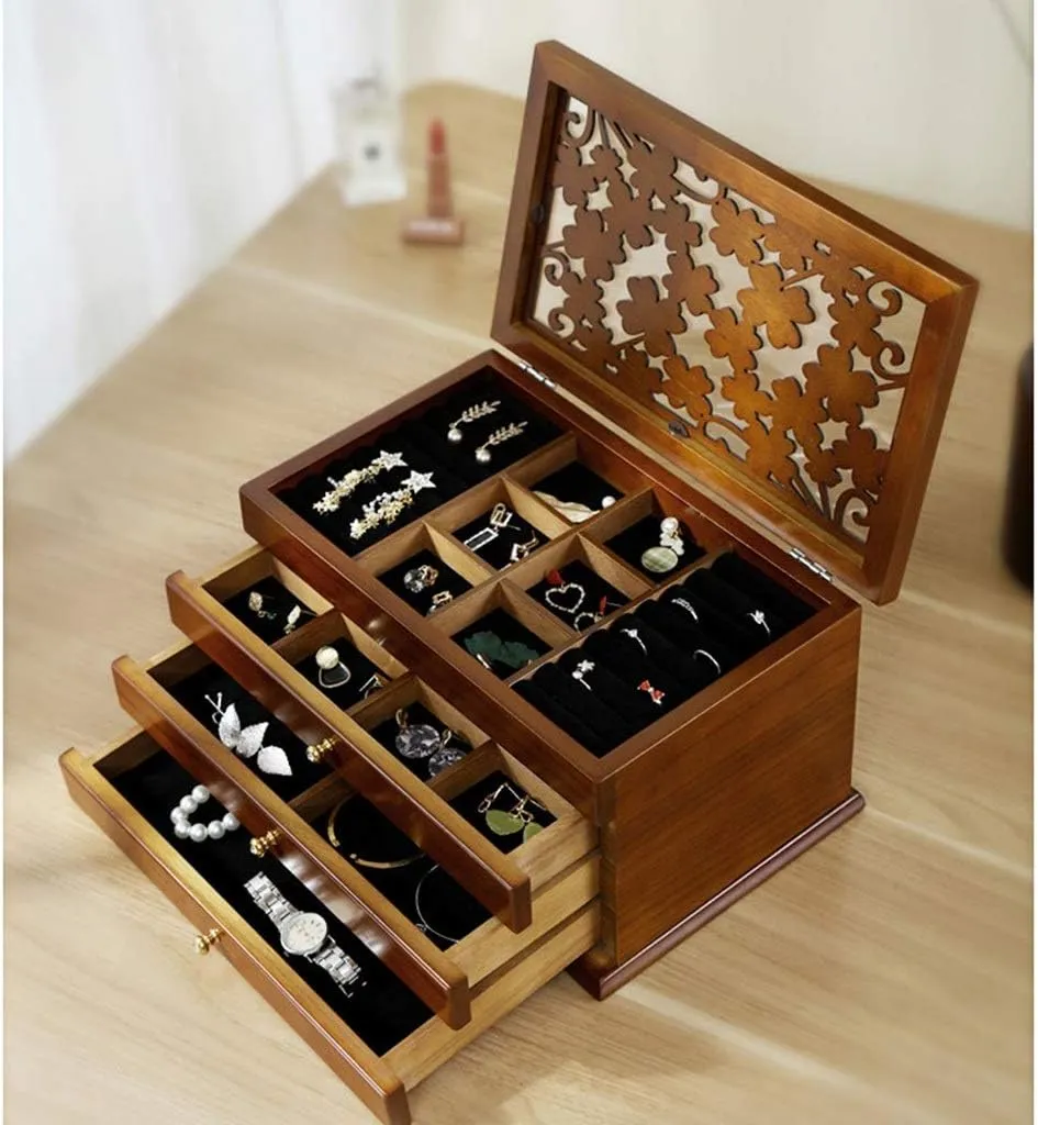 Jewelry Box Multi-layer Jewelry Box Organizer Ring Earrings Necklace Storage Box Women's Household Jewelry Box Watch Cabinets (Color : Brown B)