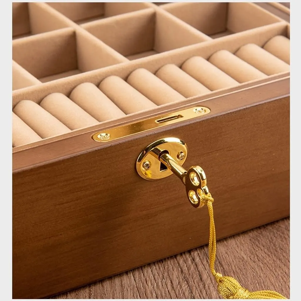 Jewelry Box Vintage Wooden Storage Necklace Earrings Earrings Watch Wooden Organizer(B)