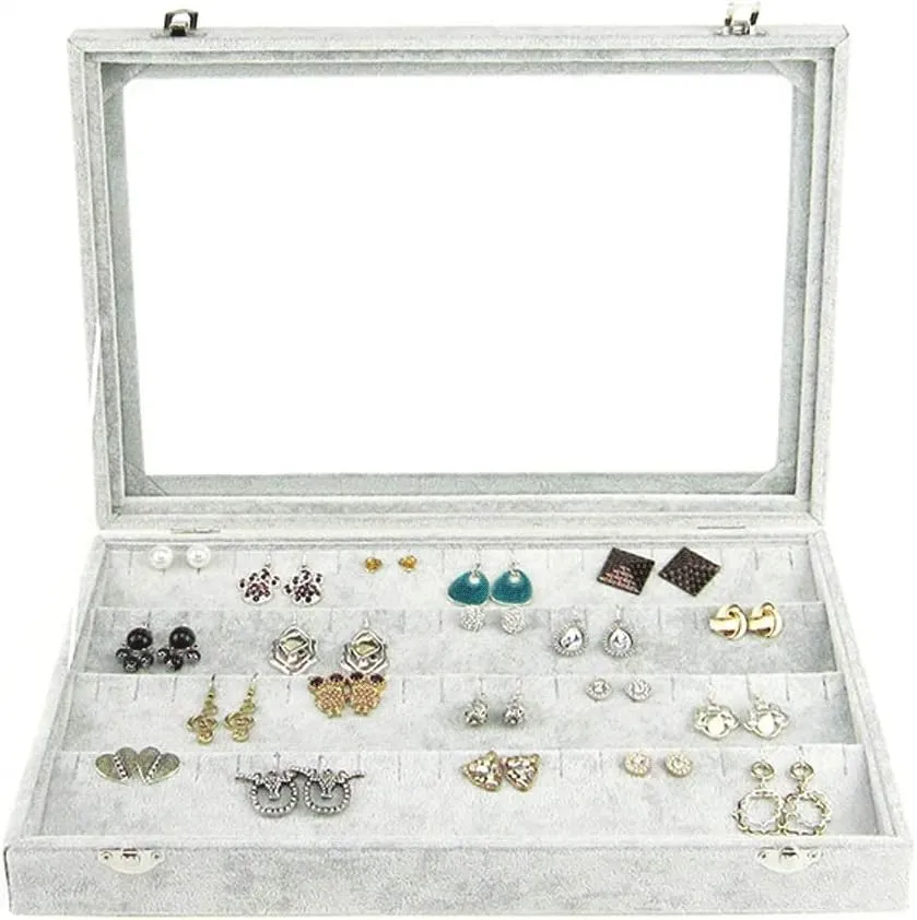 Jewelry Boxes Jewelry Box with Clear Glass Lid 10 Different Designs Velvet Jewelry Organizer Box Jewelry Showcase for Watch Earrings Rings Jewelry Organizer (Jewelry Box a)
