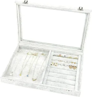 Jewelry Boxes Jewelry Box with Clear Glass Lid 10 Different Designs Velvet Jewelry Organizer Box Jewelry Showcase for Watch Earrings Rings Jewelry Organizer (Jewelry Box H)