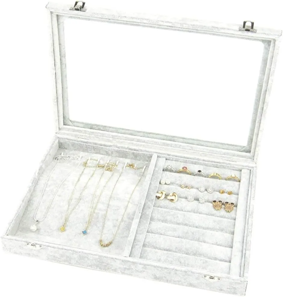 Jewelry Boxes Jewelry Box with Clear Glass Lid 10 Different Designs Velvet Jewelry Organizer Box Jewelry Showcase for Watch Earrings Rings Jewelry Organizer (Jewelry Box H)