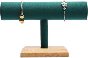 Jewelry Display Stand Green Velvet Single T Bar Bracelet Holder Stand, Jewelry Bracelet, Bangle, Necklace and Watch Organizer Display Stand for Home Organization Jewelry display props