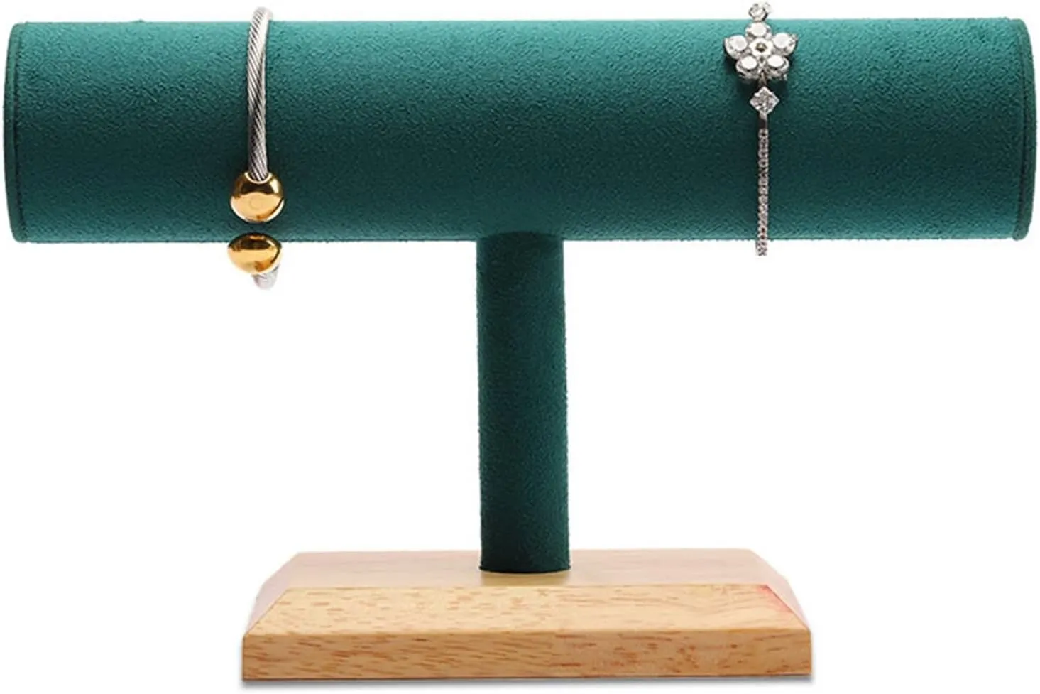 Jewelry Display Stand Green Velvet Single T Bar Bracelet Holder Stand, Jewelry Bracelet, Bangle, Necklace and Watch Organizer Display Stand for Home Organization Jewelry display props