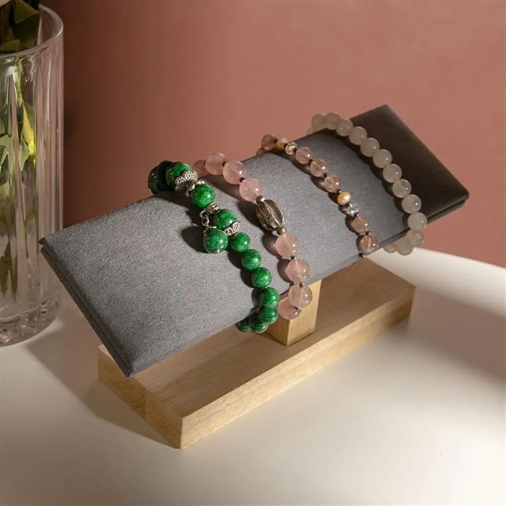 Jewelry Display Stand Velvet Wooden Jewelry Rack Bracelet Watch Stand Display Props Shopping Mall Counter Jewelry Display Organizers Jewelry display props(Gris)