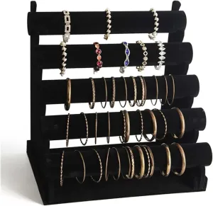 Jewelry Organizer Stand 5 Tiers Bracelet Holder Jewelry Detachable Velvet Bracelet Holder Watch Display Stand Bangle Bar Necklace Storage Organizer Necklace Display Stand (Color : Black)