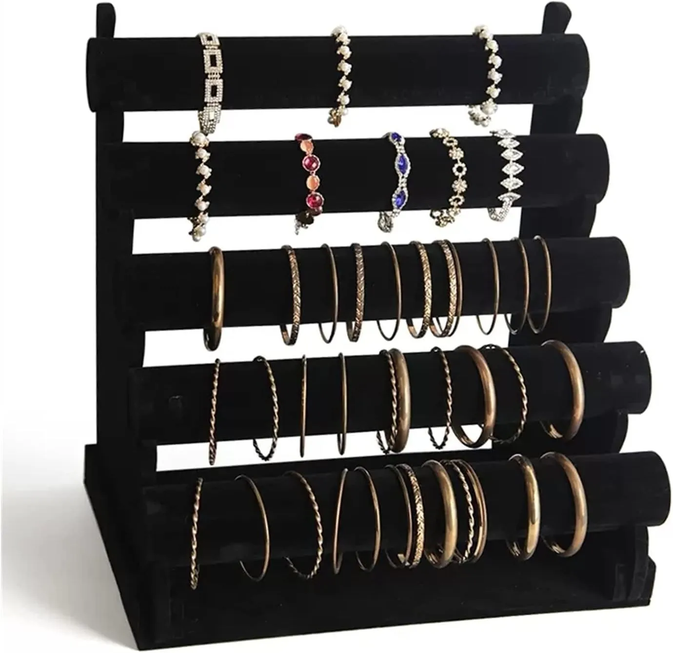 Jewelry Organizer Stand 5 Tiers Bracelet Holder Jewelry Detachable Velvet Bracelet Holder Watch Display Stand Bangle Bar Necklace Storage Organizer Necklace Display Stand (Color : Black)