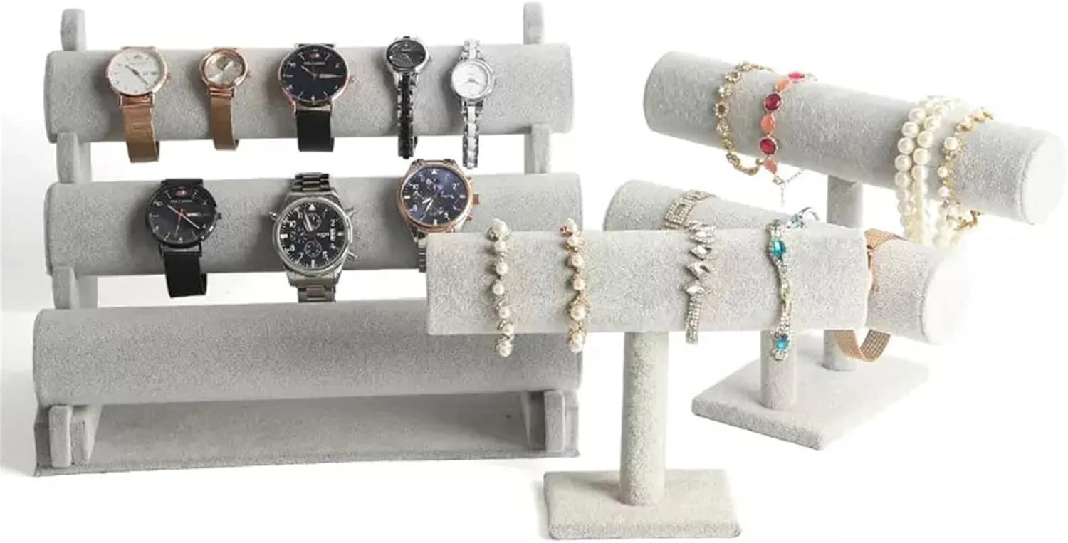 Jewelry Rack 2 Tier Bracelet Holder, Bracelet Display Stand, Velvet Jewelry Organizer Displays for Necklace Watches Bracelet Bangle Holder Jewelry Hanger(Gris)