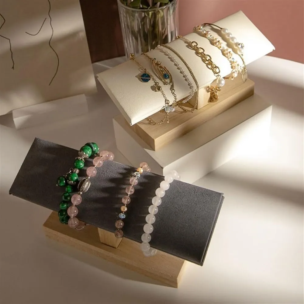 Jewelry Rack Velvet Wooden Jewelry Rack Bracelet Watch Stand Display Props Shopping Mall Counter Jewelry Display Organizers Jewelry Display(White)