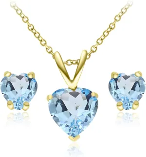 Jewelry Sets for Women, Necklace and Earring Sets for Women, Birthstone Jewelry, Genuine or Synthetic Gemstone, Heart Solitaire, Pendant Necklace, Stud Earrings, Silver Jewelry or Gold Flash