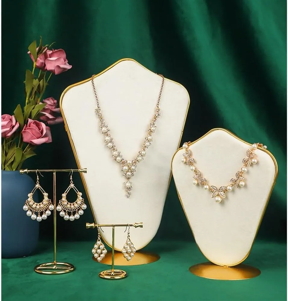 Jewelry Stand Organizer Double-sided Velvet Necklace Rack Jewelry Storage Ornaments Beige High-grade Jewelry Display Rack Home Jewelry Display Jewelry Display Holder (One Color L)