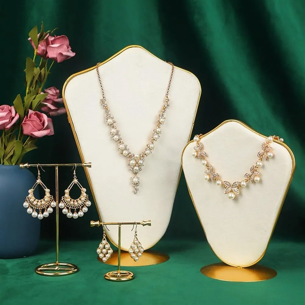 Jewelry Stand Organizer Double-sided Velvet Necklace Rack Jewelry Storage Ornaments Beige High-grade Jewelry Display Rack Home Jewelry Display Jewelry Display Holder (One Color L)