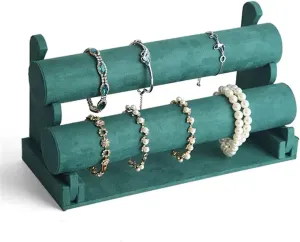 Jewelry Stand Velvet Bracelet Display Stand 1/2/3 Tier Detachable Bracelet Holder Watch Stand T-Bar Bracelet Stand for Jewelry Organizer and Hairband Display, Green Jewelry holder Jewelry Display ( Co