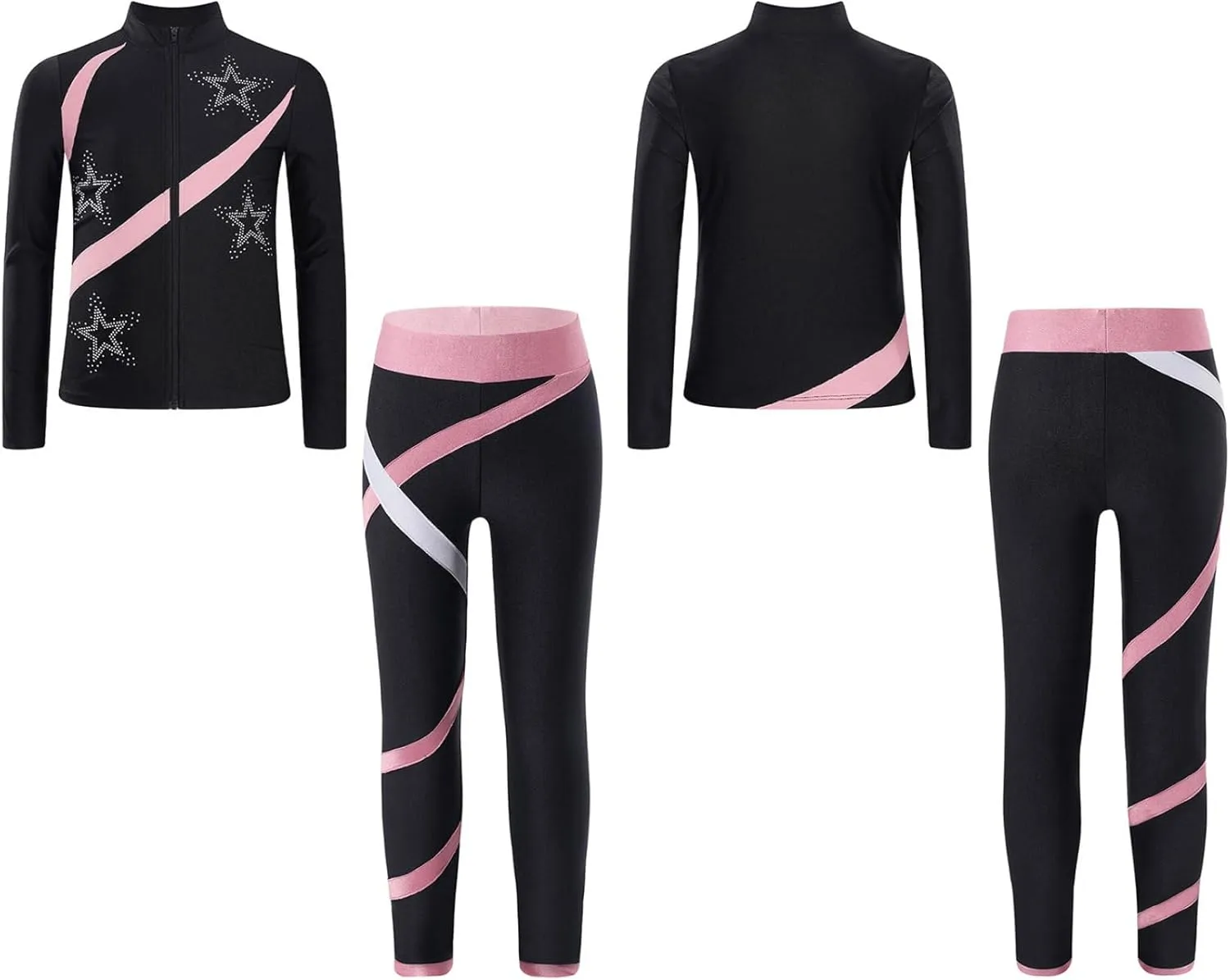 JEYPINMI Kids Girls Figure Skating Jacket with Practice Leggings Sets Gym Workout Training Costume Tracksuit