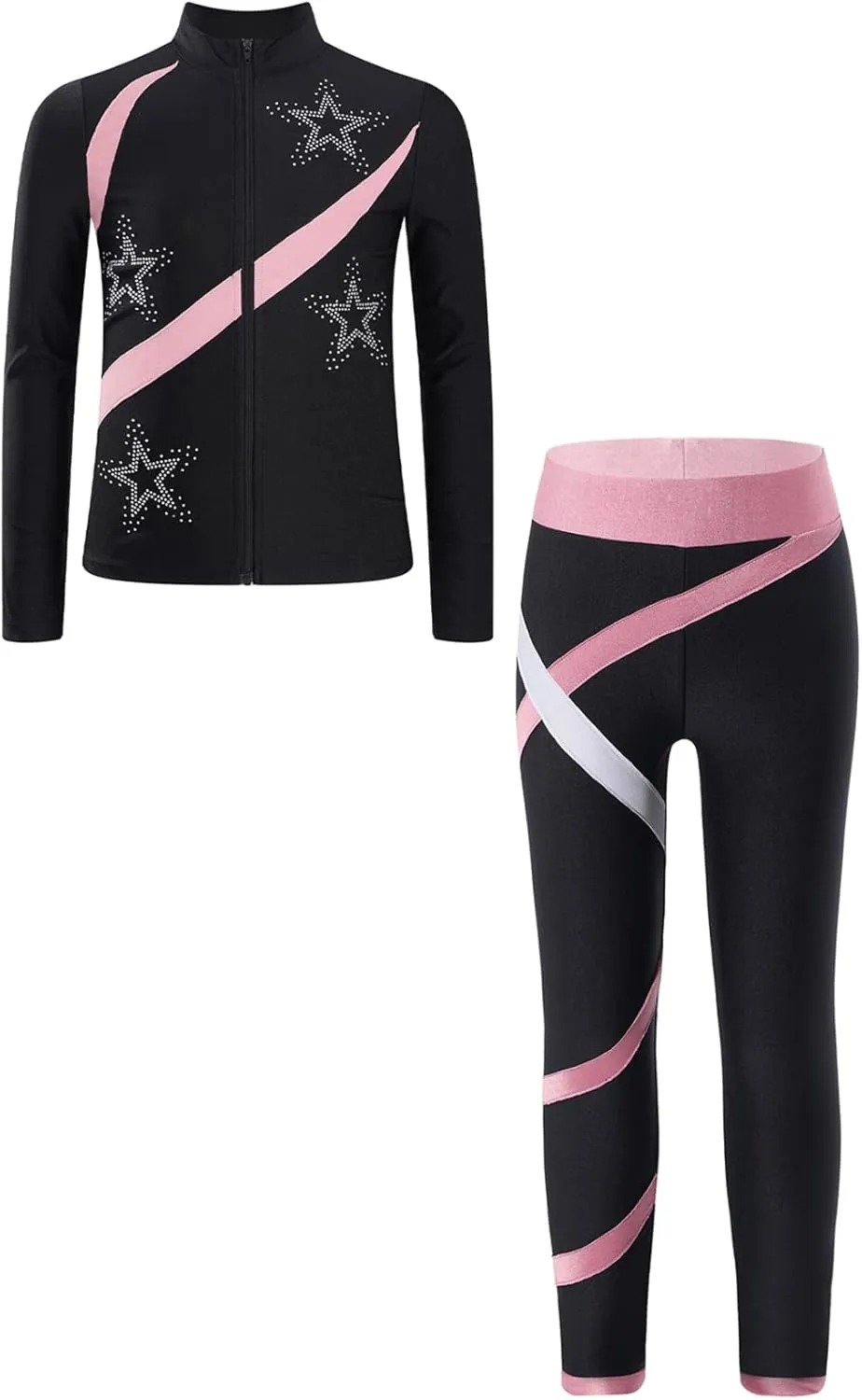 JEYPINMI Kids Girls Figure Skating Jacket with Practice Leggings Sets Gym Workout Training Costume Tracksuit