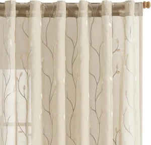 jinchan Beige Boho Sheer Linen Curtains for Bedroom 84 Inch Length Floral Embroidered Semi Sheer Privacy Drapes for Living Room Embroidery Voile Transparent Back Tab Window Treatments 2 Panels