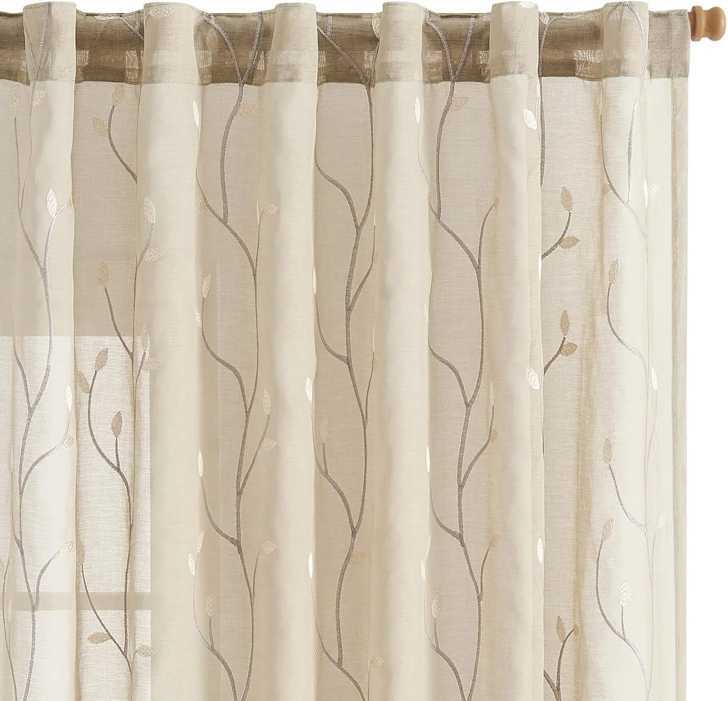 jinchan Beige Boho Sheer Linen Curtains for Bedroom 84 Inch Length Floral Embroidered Semi Sheer Privacy Drapes for Living Room Embroidery Voile Transparent Back Tab Window Treatments 2 Panels