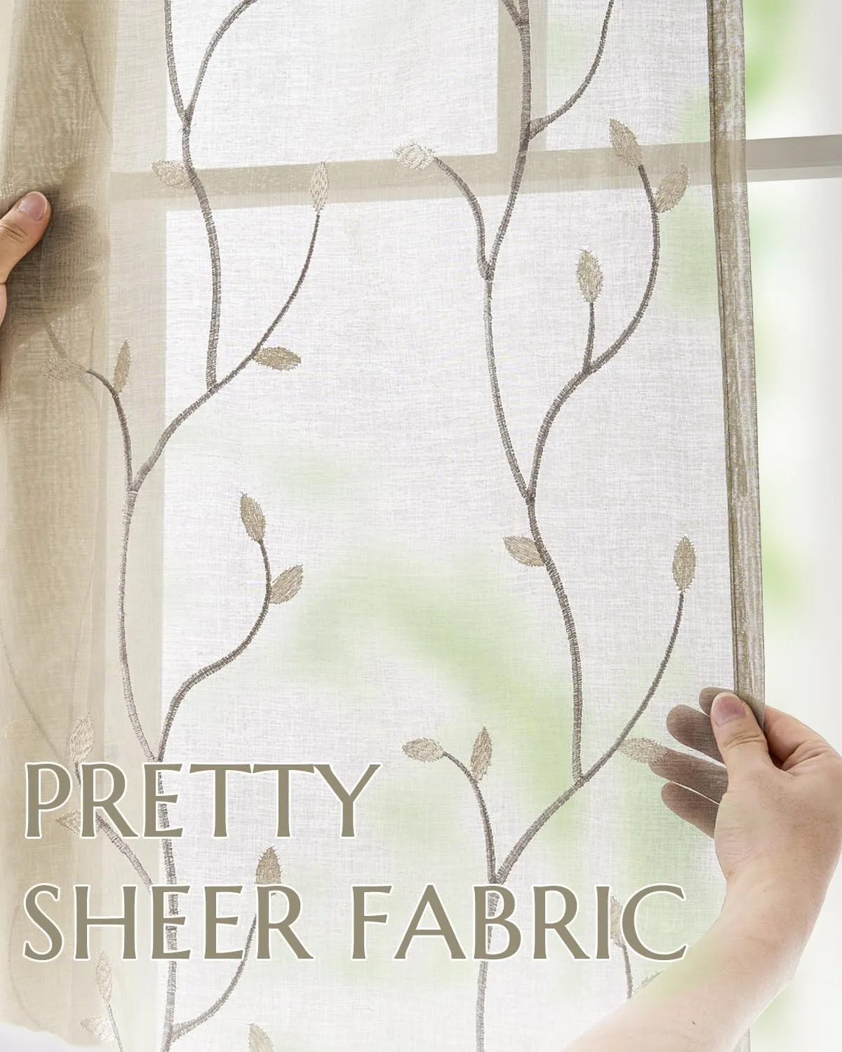 jinchan Beige Boho Sheer Linen Curtains for Bedroom 84 Inch Length Floral Embroidered Semi Sheer Privacy Drapes for Living Room Embroidery Voile Transparent Back Tab Window Treatments 2 Panels