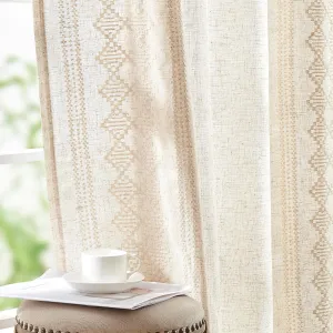 jinchan Boho Curtains Linen Blend Ivory Farmhouse Curtains 84 Inches Long for Living Room Square Embroidered Bordered Back Tab Living Room Window Light Filtering Bohemian Drapes 2 Panels