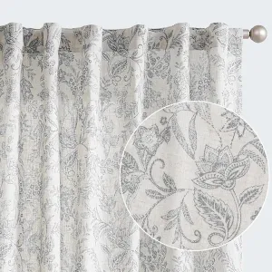 jinchan Floral Linen Blend Curtains for Living Room Grey French Country Farmhouse Curtains 63 Inches Long Light Filtering Kitchen Window Back Tab Semi Sheer 2 Panels