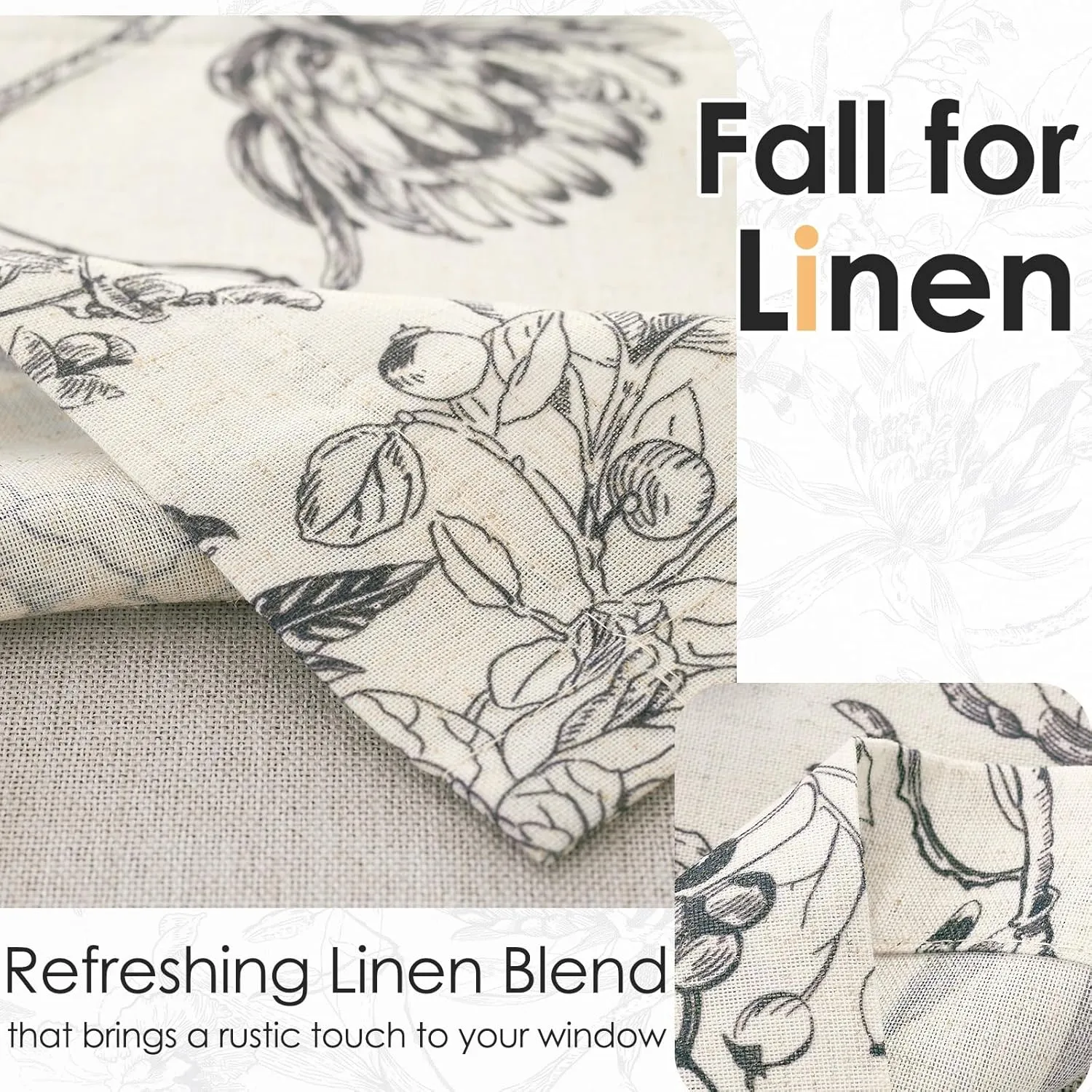 jinchan Linen Floral Valance for Windows Blackout Double Layer Valance Curtain 16 Inch Length for Living Room Bathroom Overlay Botanic Farmhouse Room Darkening 1 Panel Black on Beige