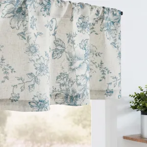 jinchan Linen Kitchen Valance with Lined Floral Valance Curtain 16 Inch Farmhouse Red Peony Flower Printed Curtain for Windows Living Room French Retro Patterned Rod Pocket 1 Panel Blue on Beige