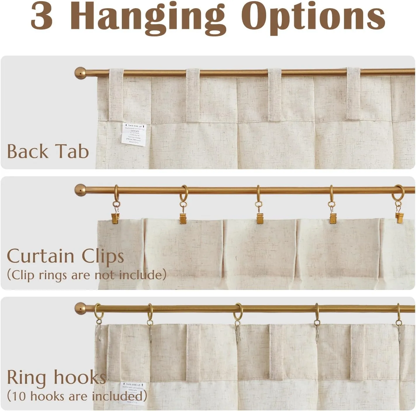jinchan Linen Pinch Pleated Kitchen Curtains 36 Inch 2 Panels, Natural Linen Tier Curtains Back Tab Beige Farmhouse Cafe, Light Filtering Small Window Drapes for Bathroom Laundry Room Crude