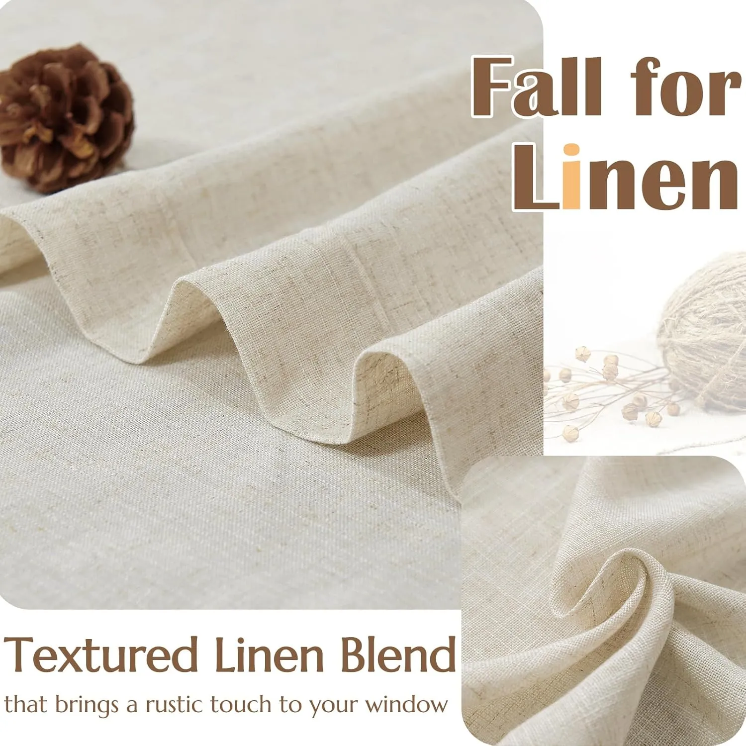 jinchan Linen Pinch Pleated Kitchen Curtains 36 Inch 2 Panels, Natural Linen Tier Curtains Back Tab Beige Farmhouse Cafe, Light Filtering Small Window Drapes for Bathroom Laundry Room Crude
