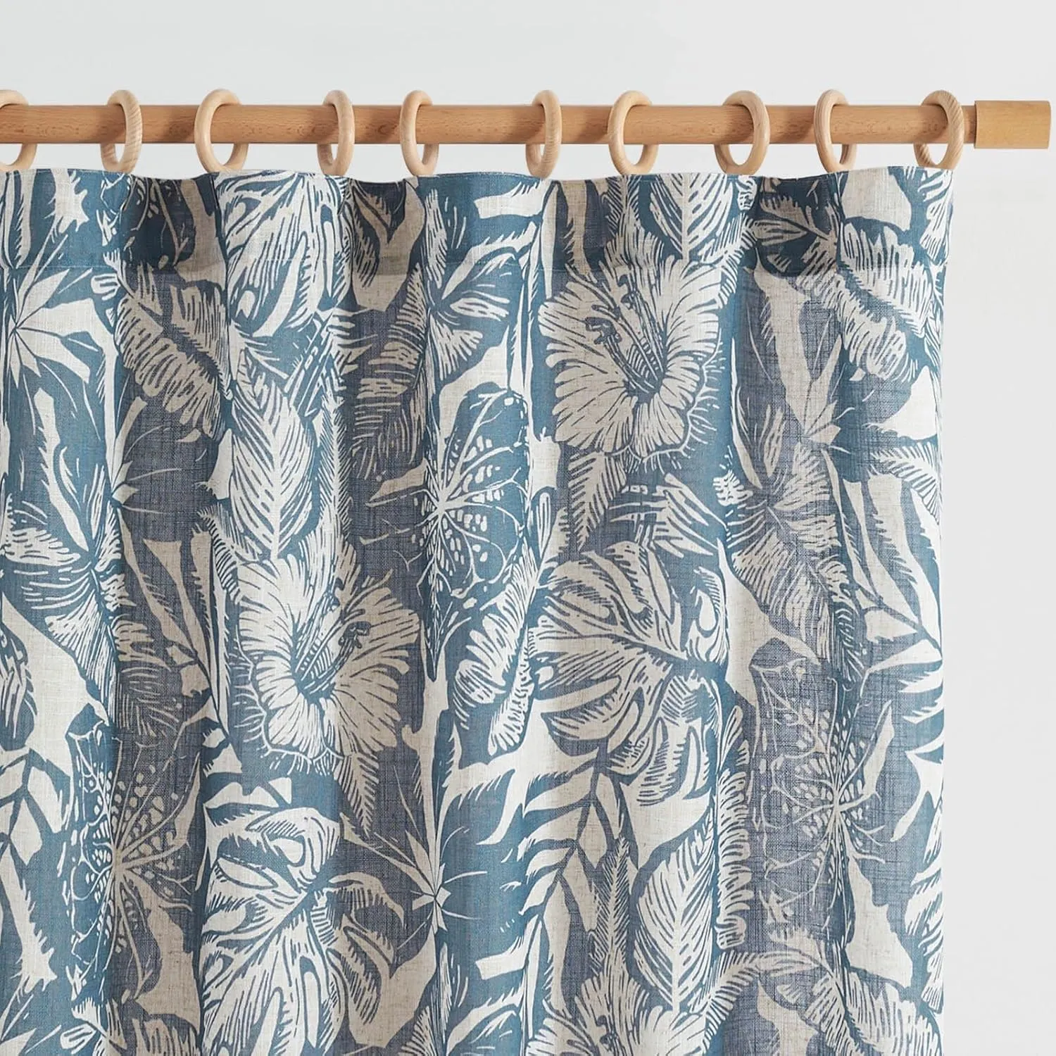 jinchan Thick Linen Curtains - 63 Inch Length Leaf Pattern Blue Floral Curtains for Living Room & Bedroom - William Morris Tropical French Country Farmhouse Style - Set of 2 Panels