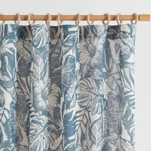 jinchan Thick Linen Curtains - 63 Inch Length Leaf Pattern Blue Floral Curtains for Living Room & Bedroom - William Morris Tropical French Country Farmhouse Style - Set of 2 Panels