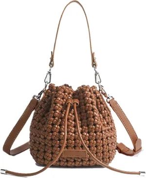 JINMANXUE Fashion Hollow Bucket Tote Bag For Women, Crossbody Female Handbag Woven Silk bag Leisure Leather Shoulder Bag