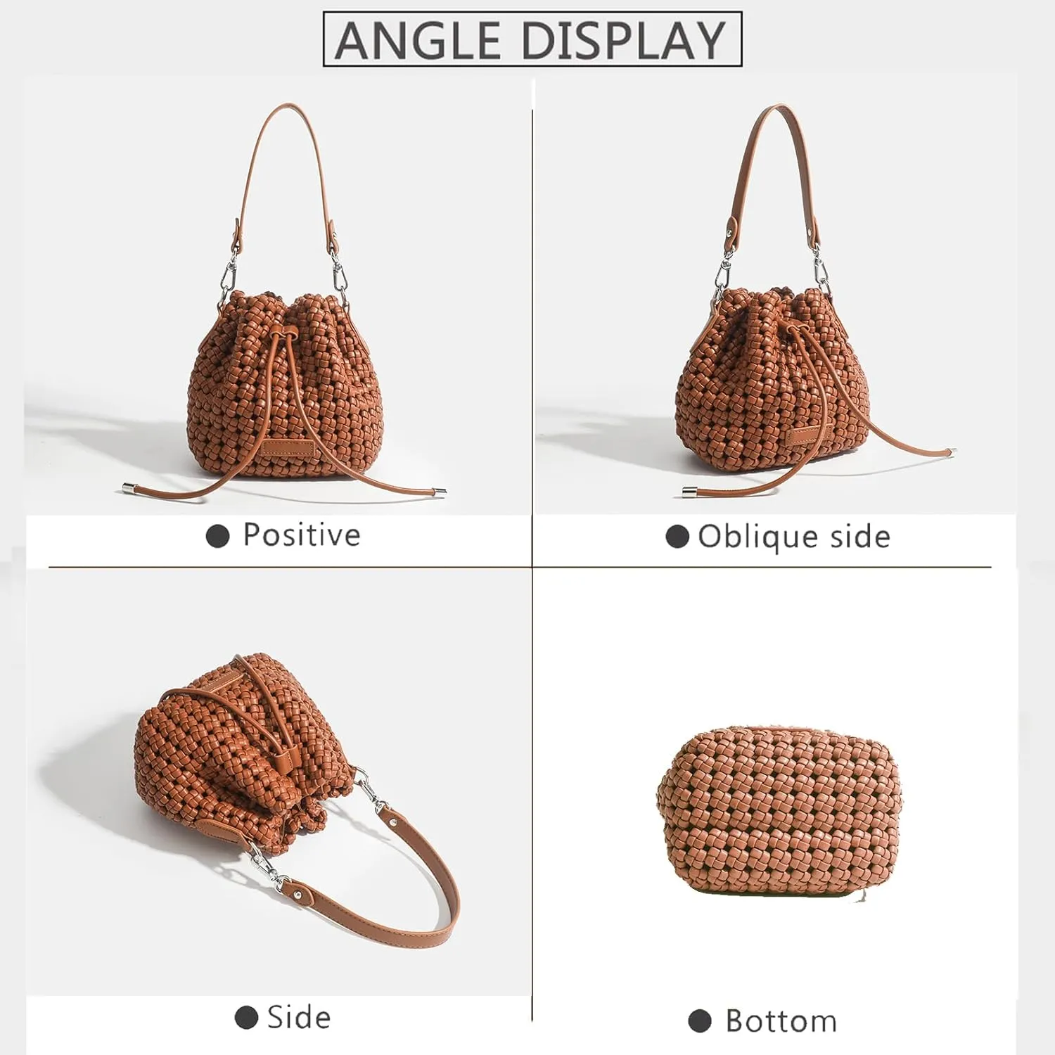 JINMANXUE Fashion Hollow Bucket Tote Bag For Women, Crossbody Female Handbag Woven Silk bag Leisure Leather Shoulder Bag