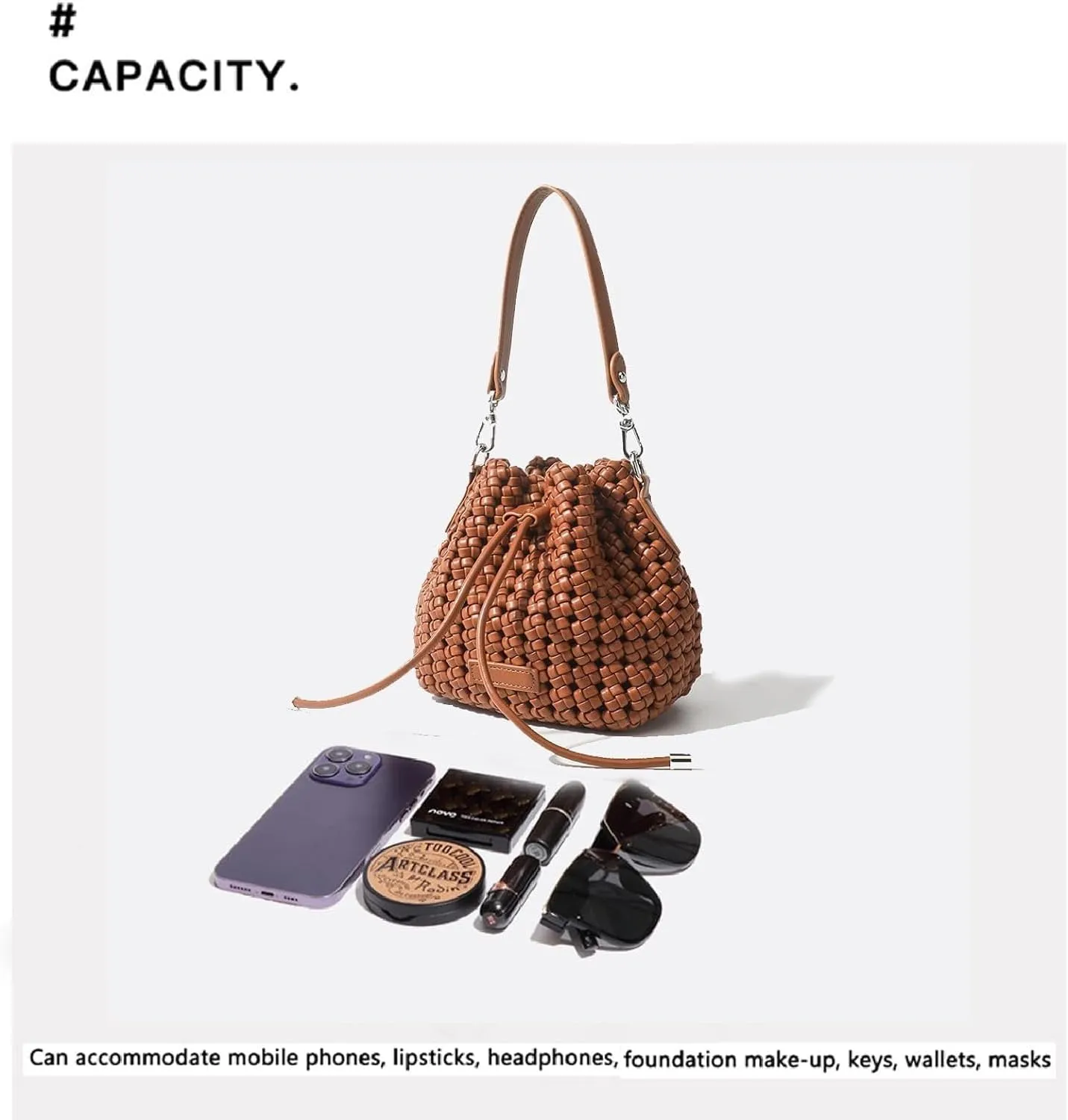JINMANXUE Fashion Hollow Bucket Tote Bag For Women, Crossbody Female Handbag Woven Silk bag Leisure Leather Shoulder Bag