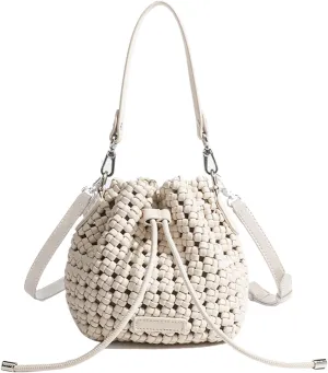 JINMANXUE Fashion Hollow Bucket Tote Bag For Women, Crossbody Female Handbag Woven Silk bag Leisure Leather Shoulder Bag