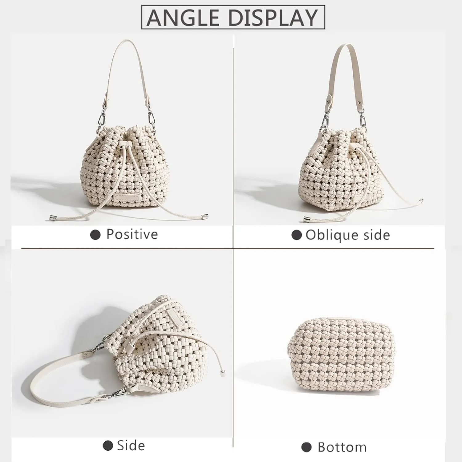 JINMANXUE Fashion Hollow Bucket Tote Bag For Women, Crossbody Female Handbag Woven Silk bag Leisure Leather Shoulder Bag