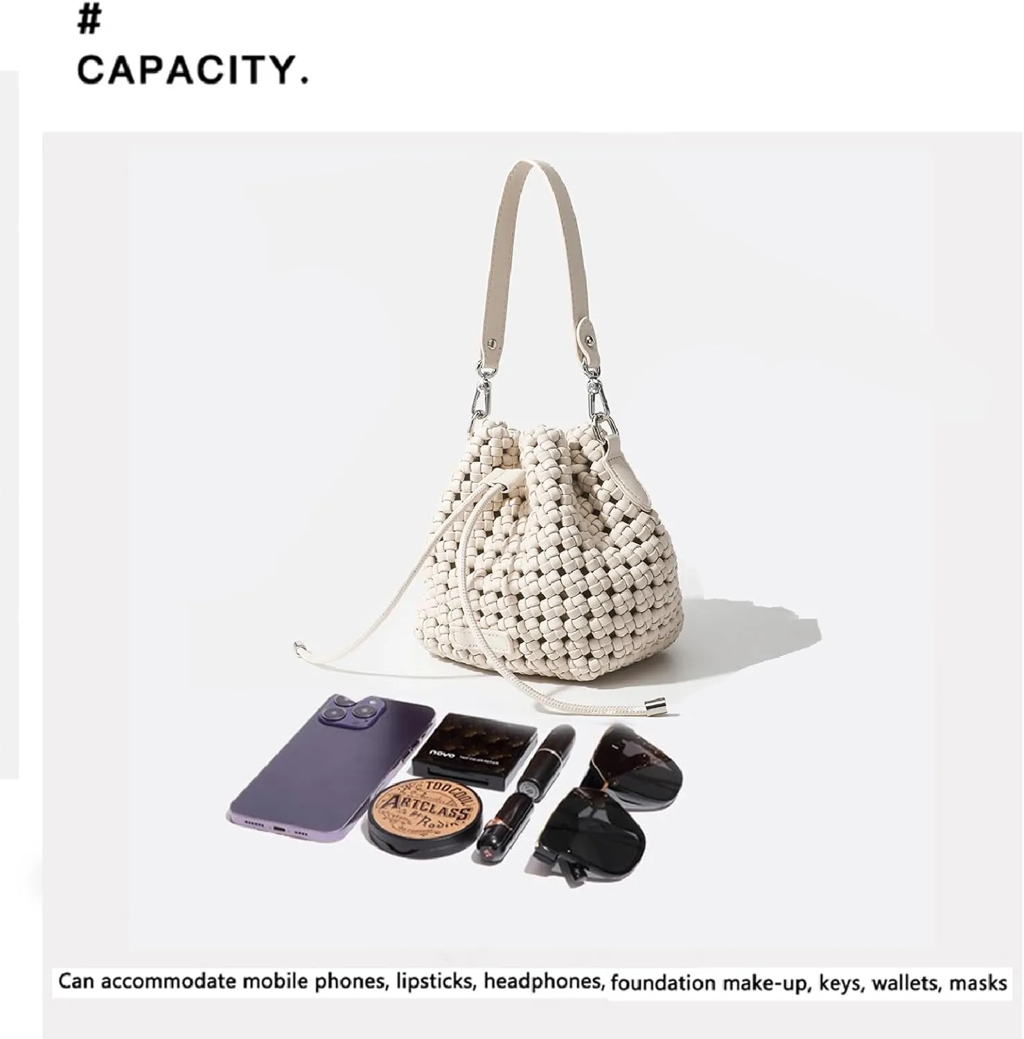 JINMANXUE Fashion Hollow Bucket Tote Bag For Women, Crossbody Female Handbag Woven Silk bag Leisure Leather Shoulder Bag