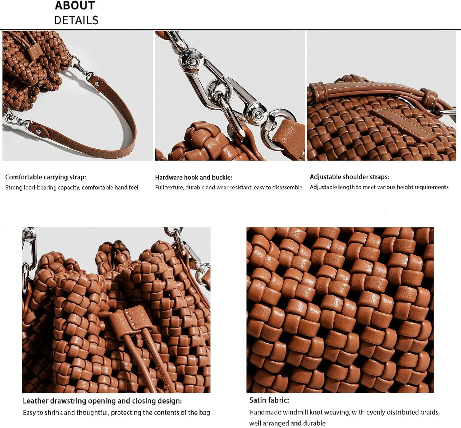 JINMANXUE Fashion Hollow Bucket Tote Bag For Women, Crossbody Female Handbag Woven Silk bag Leisure Leather Shoulder Bag